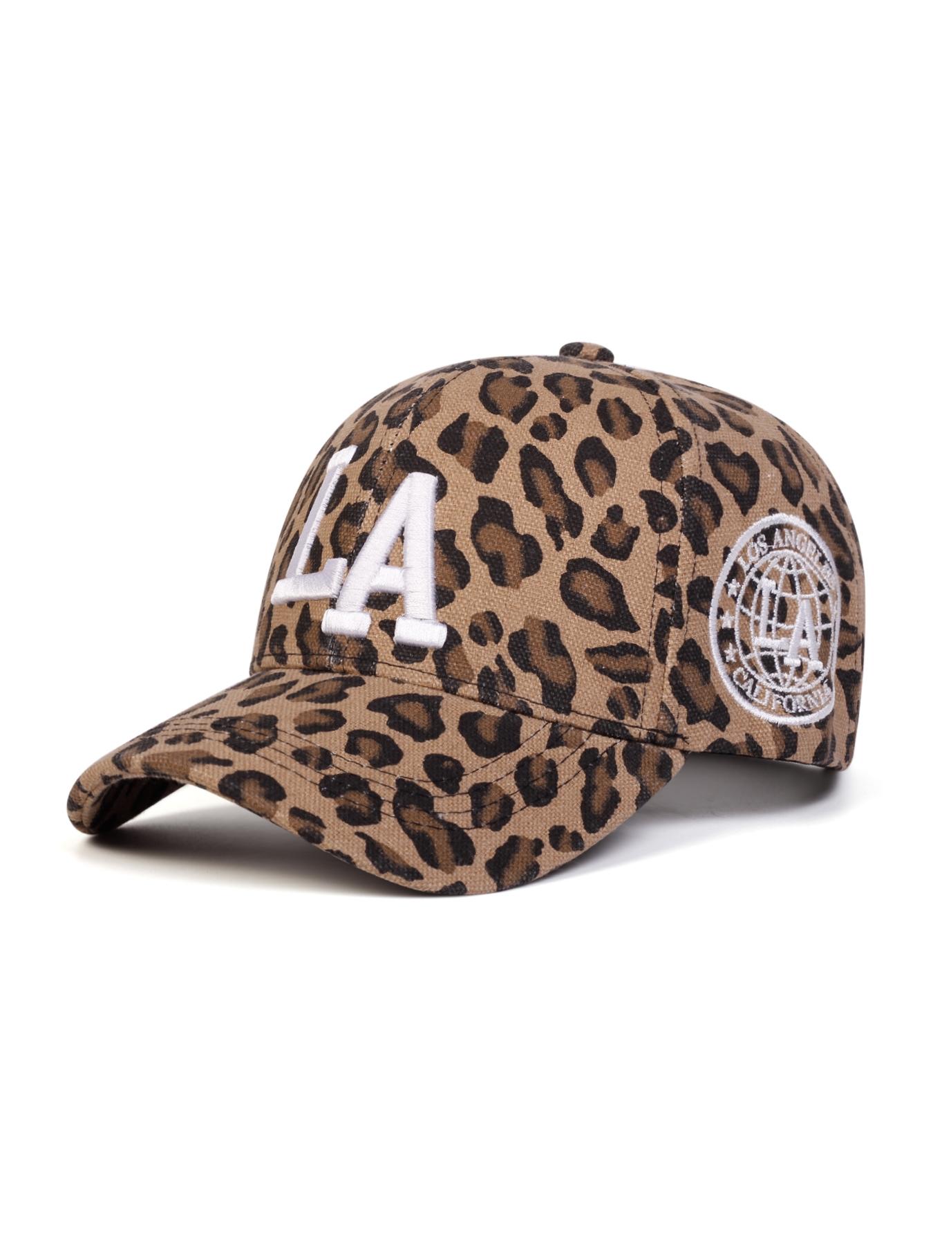 Letter LA Embroidered Leopard Print Baseball Cap, Casual Outdoor Sports Hat for Men & Women, Fashion Accessories for Daily Wear, Adjustable Snapback Cap