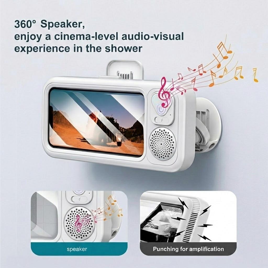 Waterproof box speaker, bathroom waterproof 360 ° rotating touch screen, Bluetooth speaker, watch movies, listen to music, phone holder Bluetooth speaker audio shower TV holder, swimming pool, kitchen, bathroom, sink, Streaming