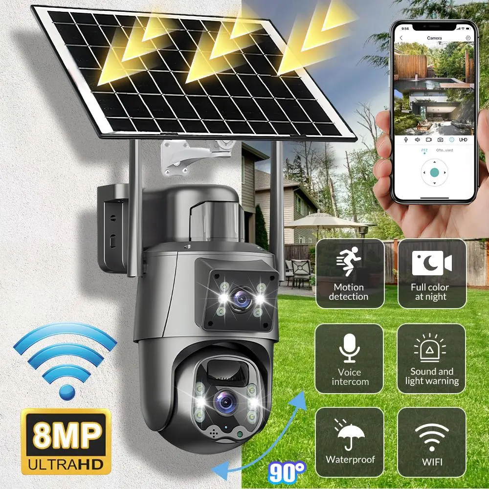 【Summerfinds】8MP Solar Camera Outdoor Wireless WiFi CCTV Surveillance Camera Solar Panel