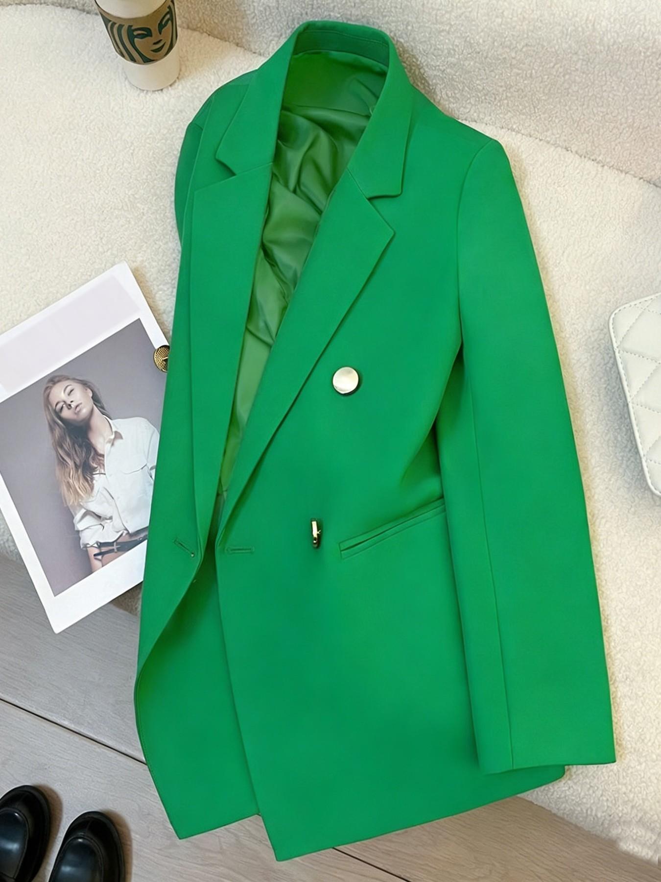Women's Classic Two-Buckle Jacket, Slim-Fitting Long Sleeve, All-Season Plain Design, Versatile for Formal Office & Everyday Casual Wear