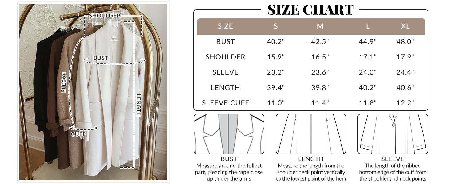 Ommig Women's Long Cardigan Wool Coat Open Front Pockets Warm Lapel Jacket Coat Fall Outerwear