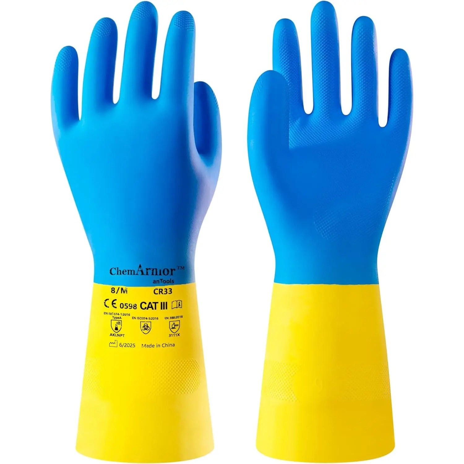 2 Pairs and-Duty Chemical Gloves, Protective industrial gloves for Resist Acid, Alkali, Hazmat,, dishwashing, X-Large