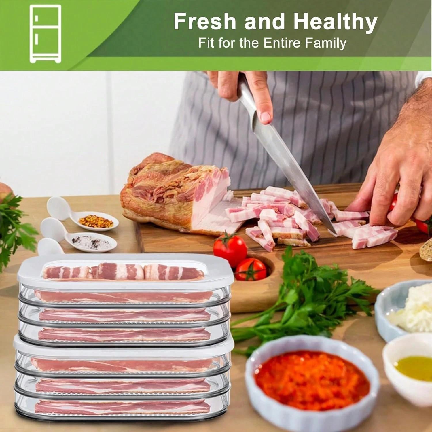 1Set 3-Layer Meat Container For Fridge, Bacon Lunch Meat Container For Refrigerator, Meal Prep Containers, Stackable Food Storage Boxes With Lid