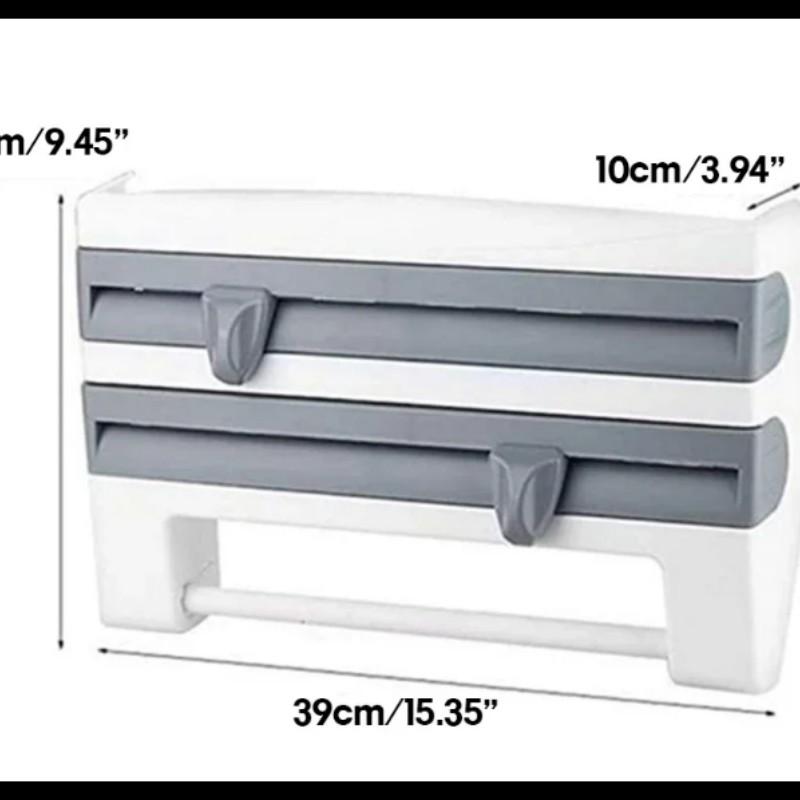 Durable Plastic Wall-Mounted Kitchen Organizer Rack with Built In Scissors And Foil Dispenser - Suitable for Parchment Paper, Foil, Baking Paper, Towels, And Rolls - a Home Storage Solution That Requires No Power