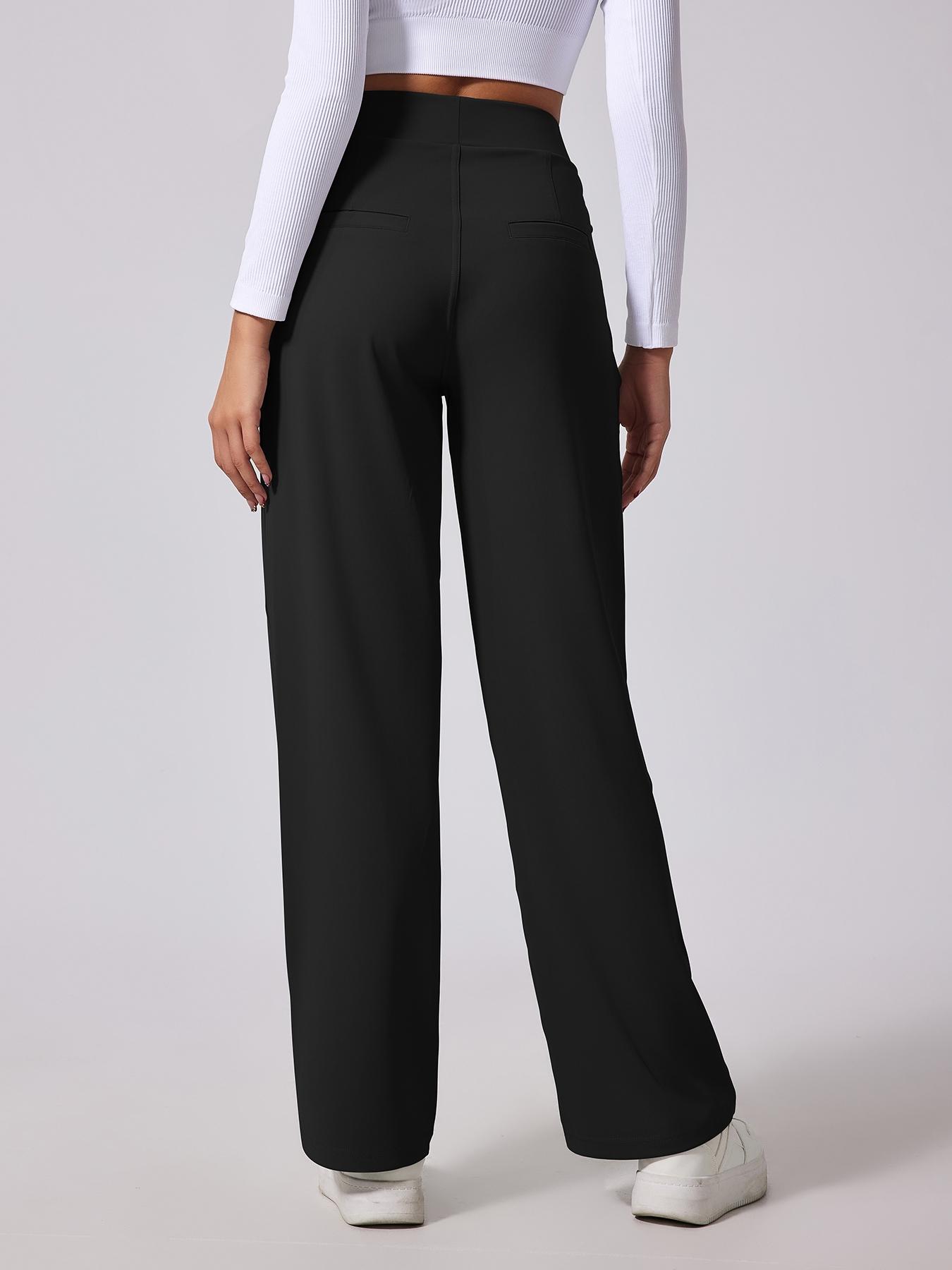 Women's Solid High Waist Trousers, Casual Comfy Trousers for Work Office Business, Ladies Bottoms for All Seasons, Casual Loose Pants