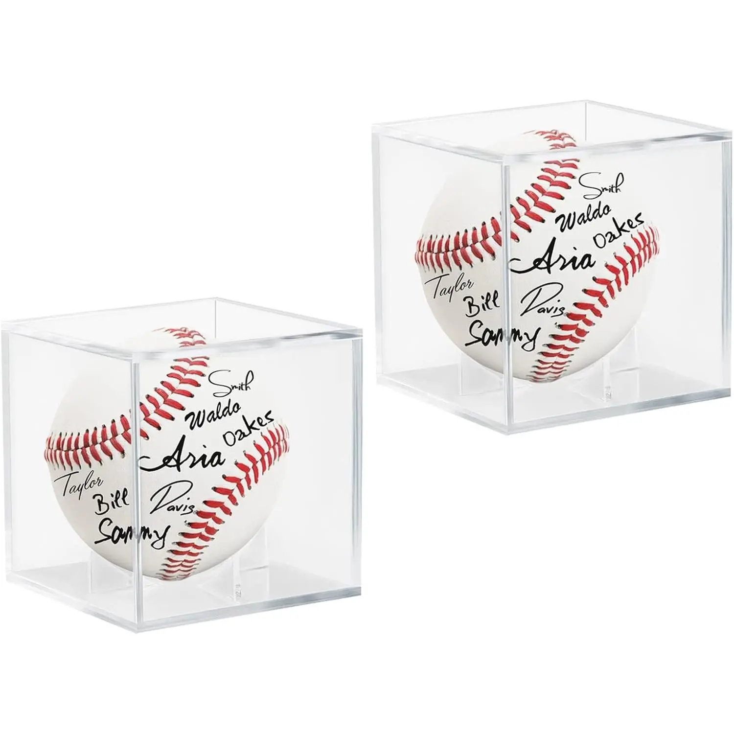 UV-Protected Acrylic Baseball Display Cube, Clear Memorabilia Case for Autographed Baseballs, 2 Pack