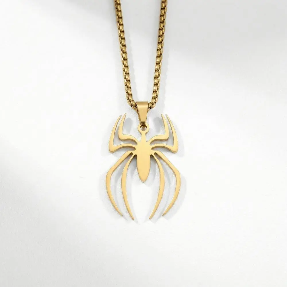 Y2K Gothic Spider Necklace for Men Women, Stainless Steel Cuban Link Paperclip Chain with Spider Pendant, Lightweight Black Gold Silver Statement Jewelry, Trendy Edgy Accessory for Halloween and Daily Wear