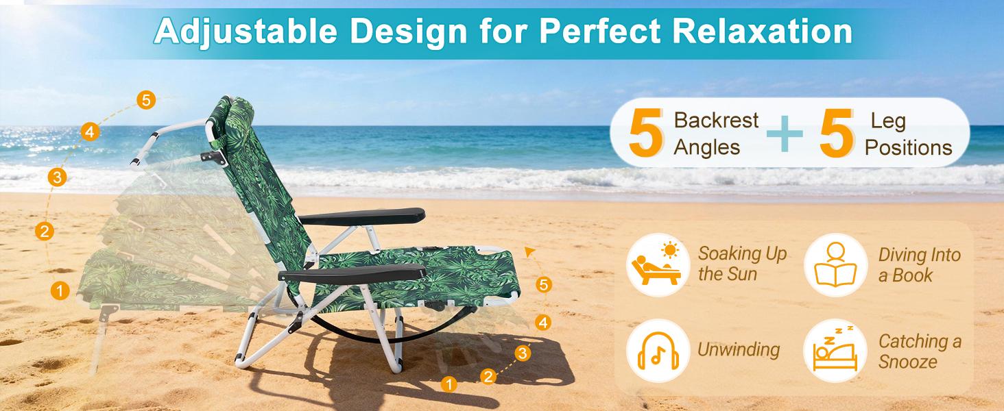 SLSY Portable Folding Beach Chair, Tanning Chair with Face Hole,5-Position Adjustable Reclining Beach Lounge Chair, for Beach, Poolside, Patio, Lawn, Home