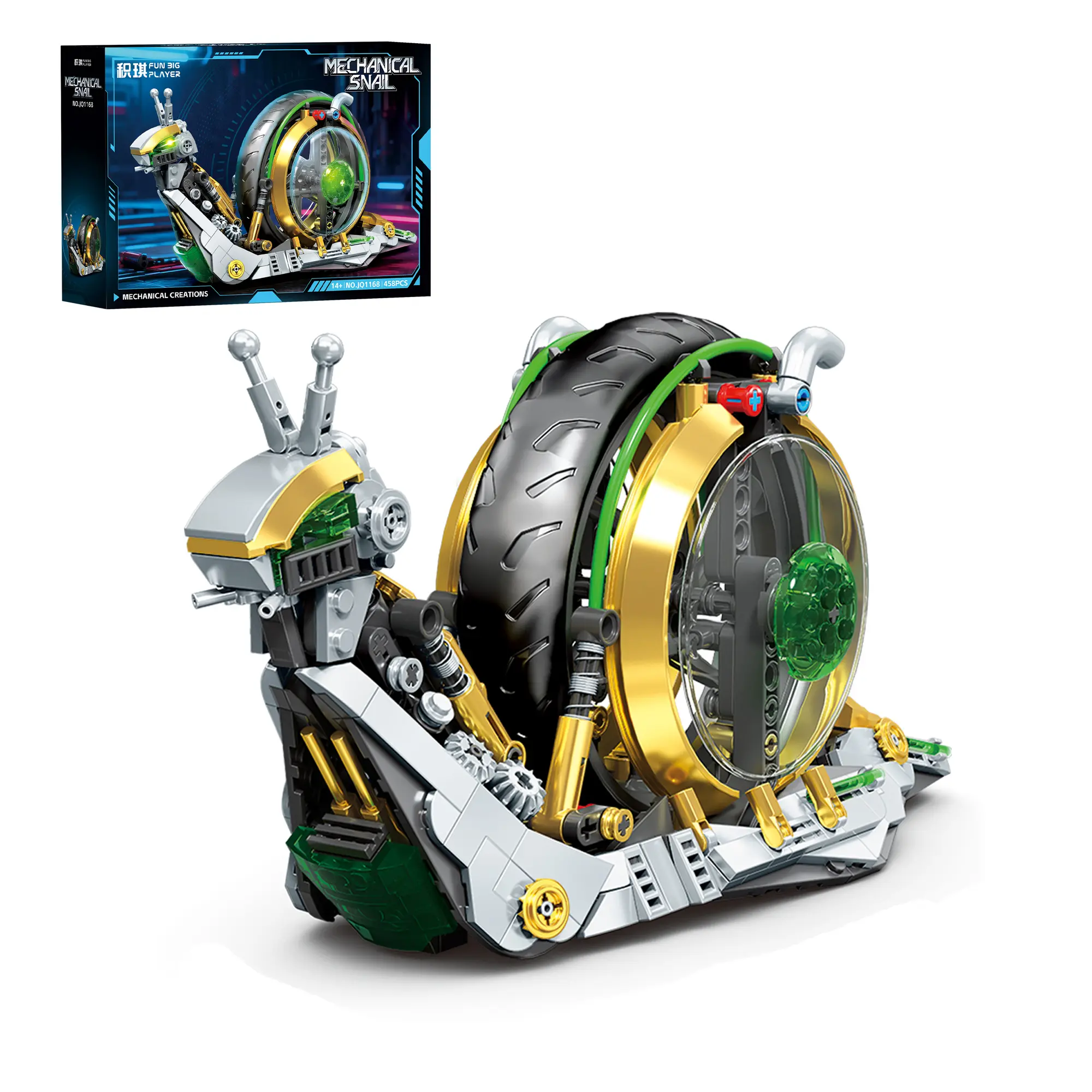 Cyberpunk Mechanical Snail Building Blocks Model With Linked Motion Mechanism & Luminous Components Sci-Fi Creature Bricks Set Collectible DIY Assembly Model Desktop Display Ornament Birthday Holiday Gifts For  Teens Adults