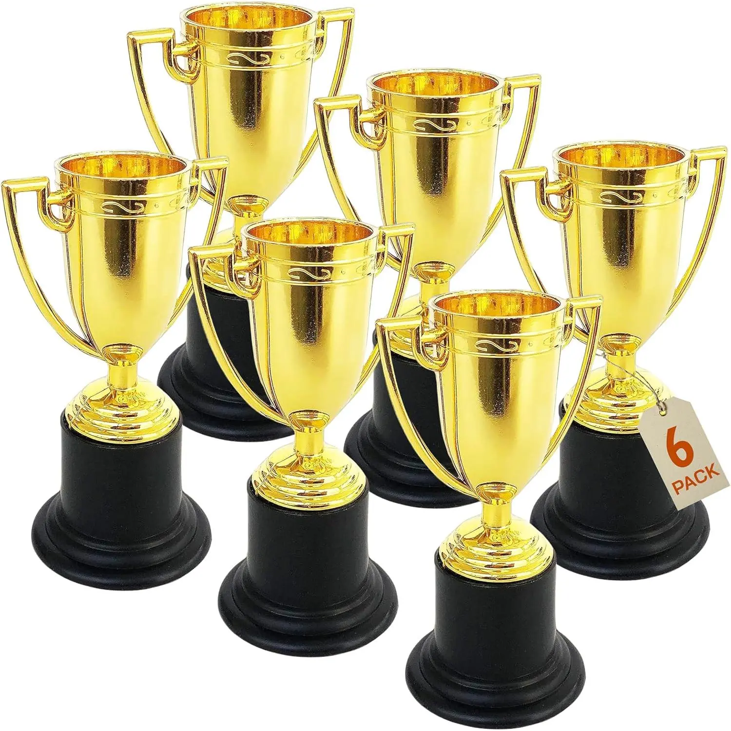 Synthetic Golden Trophy Cups - 6-Pack 4-Inch Plastic Achievement Prizes - Ideal for School Recognition, Home Decor, Party Props - Motivation Boosting Home Supplies