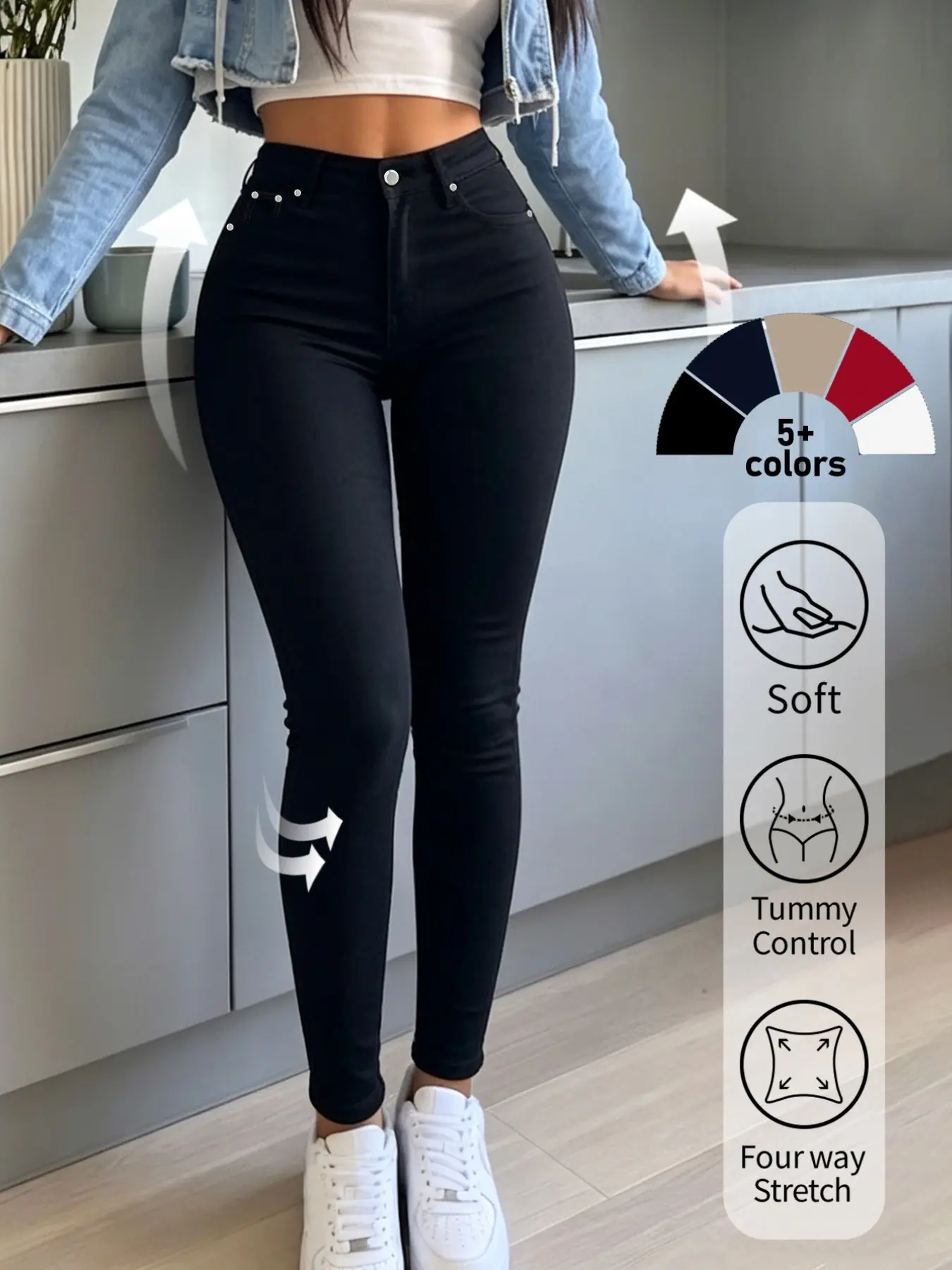 Women's Shaping Nine-Inch Pants, Solid High-Waisted Tight Fit, Stretchy Breathable Fabric, Versatile Long Pants for All Occasions, Bottoms