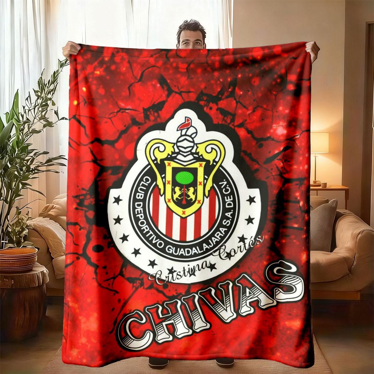 Guadalajara Chivas Team Logo Knitting Flannel Throw Blanket - Lightweight, Cozy, Soft, Warm Home Decor - Modern Tropical Room/House Decor for Bed, Sofa - Spring Gift, Room Decor, Neutral