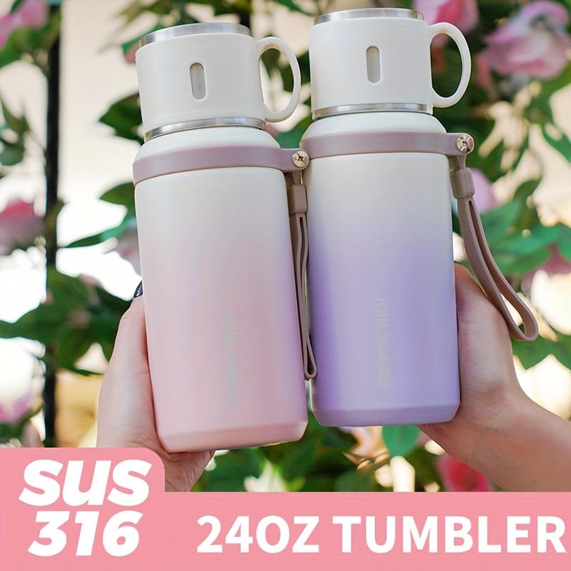 316 Stainless Steel Vacuum Insulated Portable Sports Water Bottle, Reusable Vacuum Insulated, Stainless Steel Thermal, Gradient Color, with Lid, Tea Filter, Handle, 700ML/24oz, Outdoor Travel Mug, Thermo Tumbler, Insulated Water Bottles