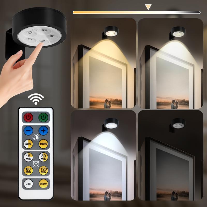Wireless LED Picture Light with Remote Control, Battery Powered Drawing Lamp, Timer Wall Color Changing Art Display, Adjustable Lighting, Picture Frame Light