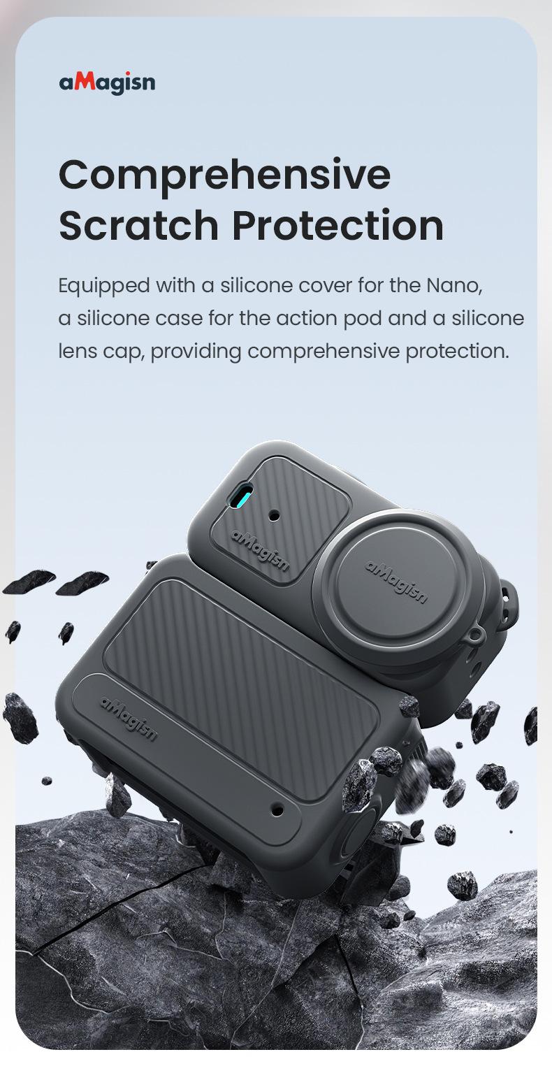 for Osmo Nano Silicone Protective Case, Black/Pink/Grey, Perfect Camera Accessories for Holiday Travel and Outdoor Sport, Camera Screen and Lens Protector | Convenient Installation | Full Protection | Free Lens Cap Anti-Lost Lanyard & Wrist Strap