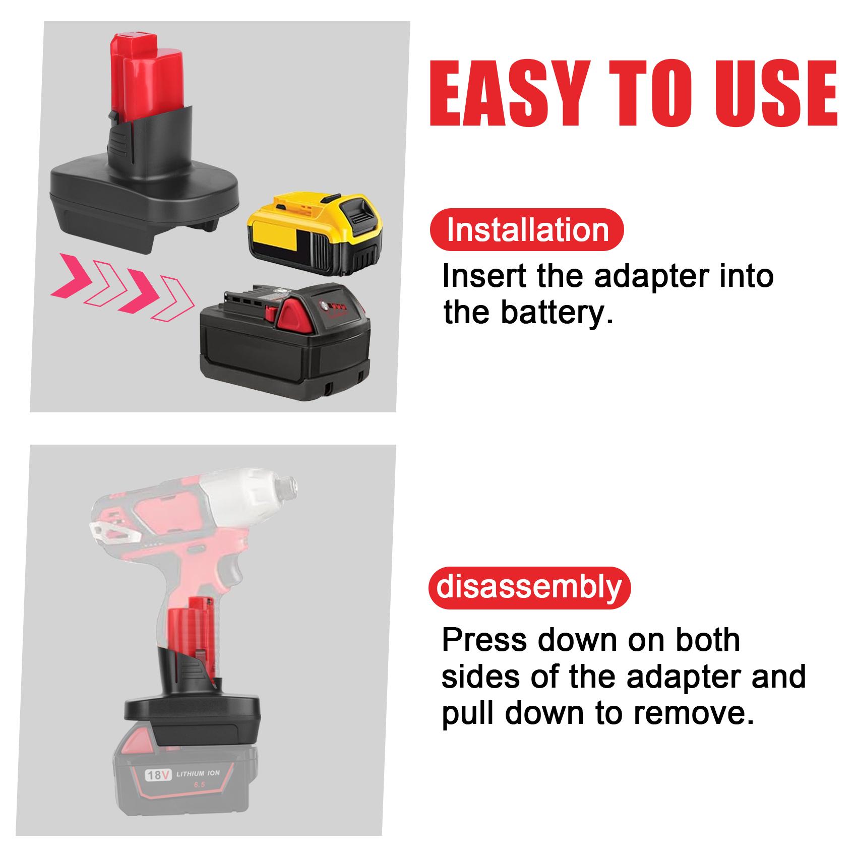KUNLUN Adapter for DeWalt 20V Battery & for Milwaukee ∧∧-18 18V Battery Convert for ∧∧-18 to for ∧∧-12 Battery for Milwaukee ∧∧-12 Battery Compatible with Milwaukee ∧∧-12 12V Cordless Power Tools Use (Adapter Only)