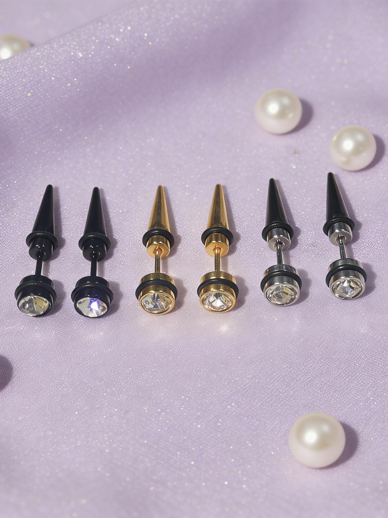 6 Pcs Stainless Steel Spike Earrings, Unisex Hip Hop Punk Style, Hypoallergenic, Suitable for Daily Wear, Street Fashion, Music Festivals, Parties