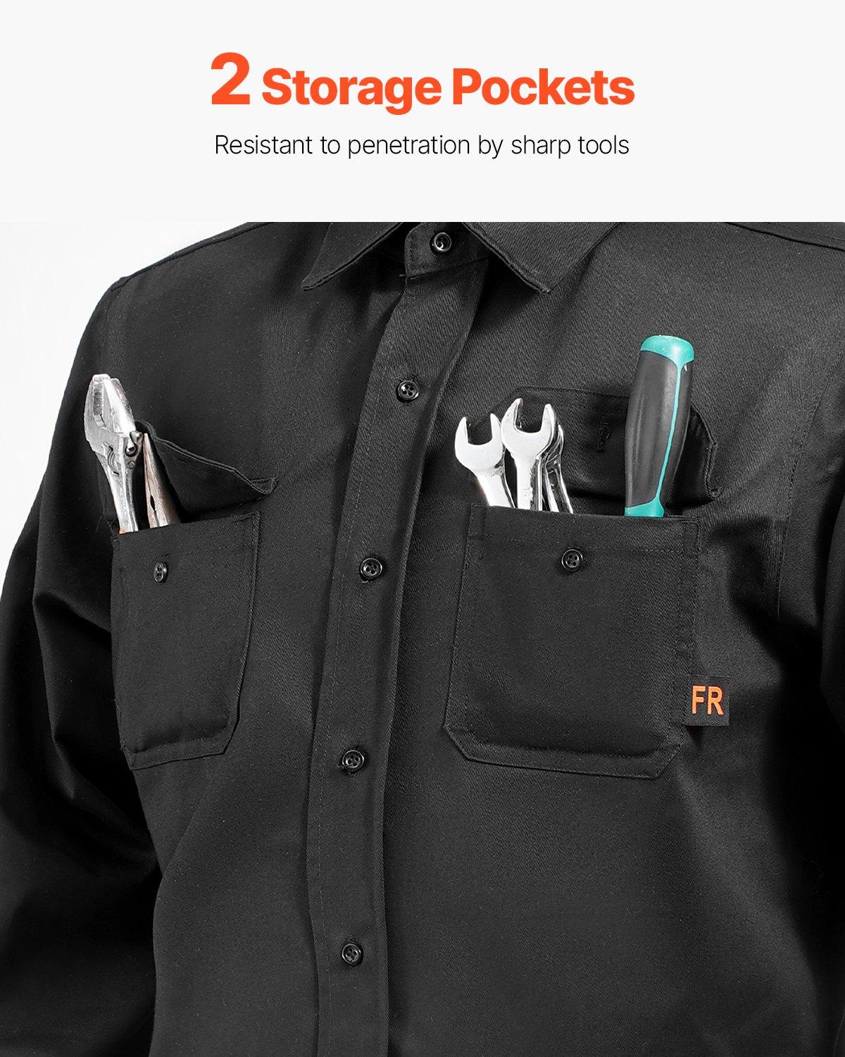 VEVOR Flame Resistant Welding Jacket, 7oz.FR Shirts for Men, Machine Washable Cotton Heat-Resistant Welding Shirt, Meets ATPV 9.2 Cal/cm² Arc Rating - XL Size