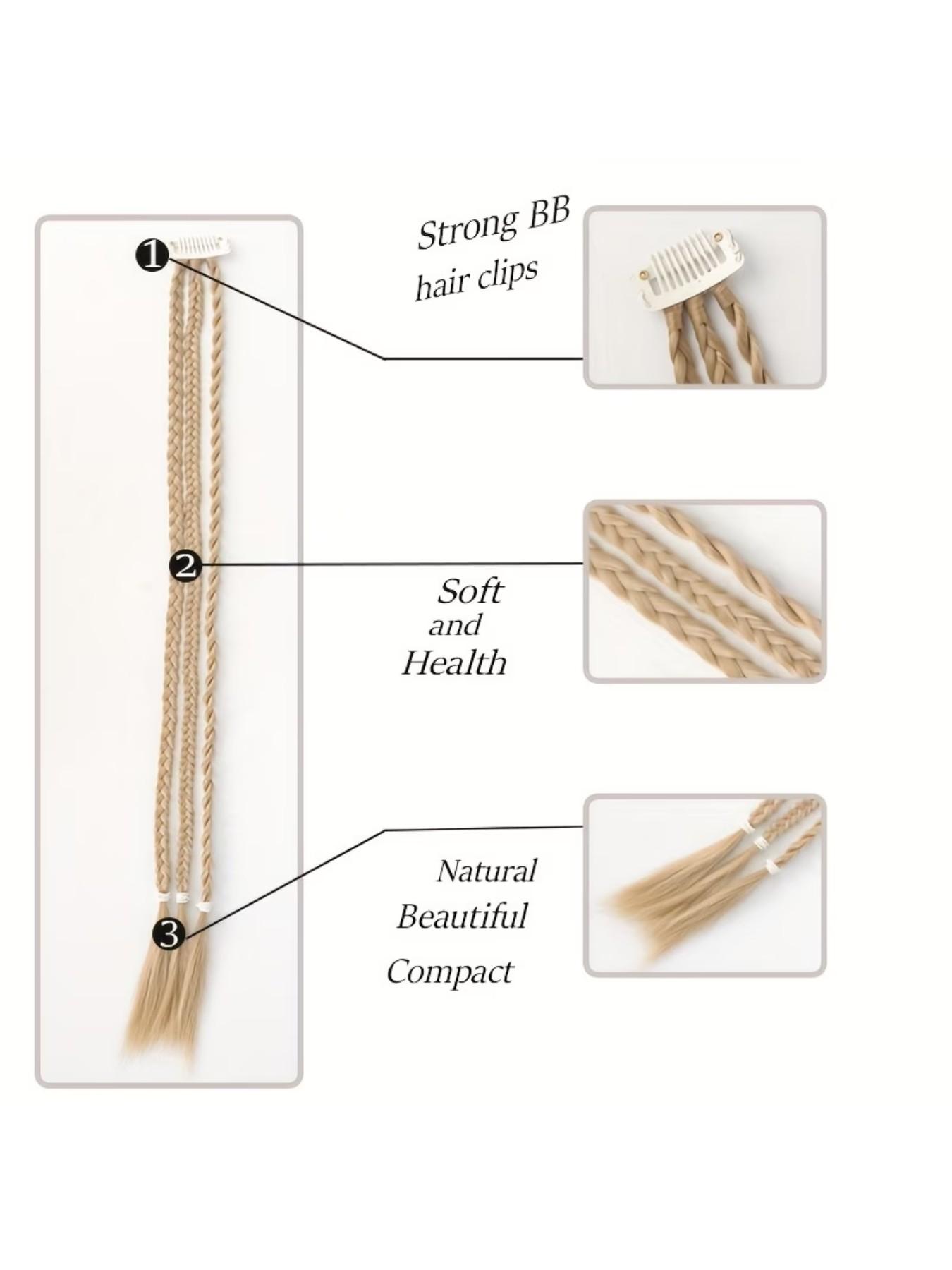 Bb Clip Single Card Three-Strand Braided Synthetic Hair Extension, Punk Style Small Braid, Suitable for Daily, Festival, Party Wear