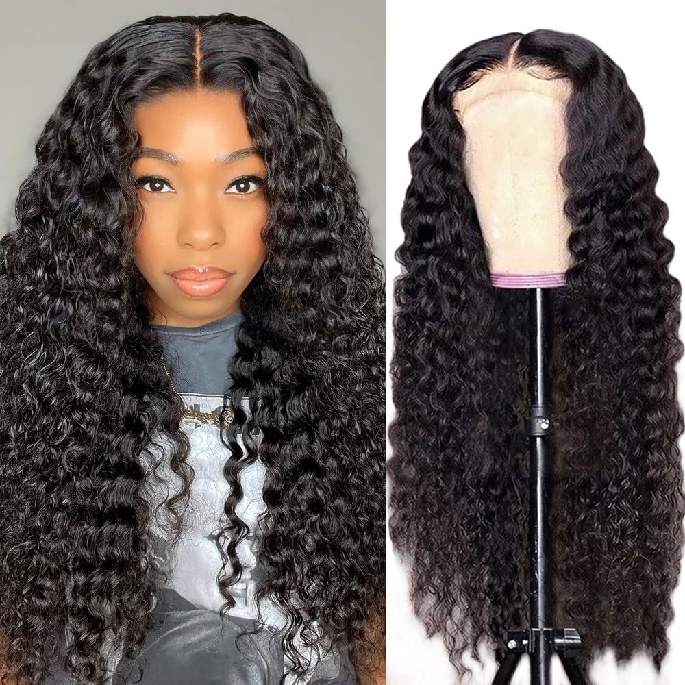 Deep Wave 13x4 Lace Front Wig Human Hair 180% Density HD Transaprent Lace Water Deep Wave Curly Wigs Human Hair Body Wave Pre Plucked Human Hair Wigs