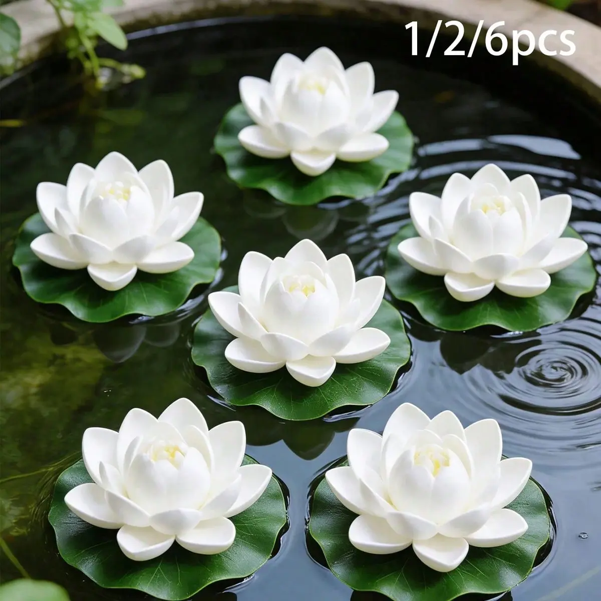 Realistic Floating Lotus Flowers with Lily, Artificial Pond Plants for Ponds, Lakes, Aquariums, Gardens, Home Decor, Weddings, Parties
