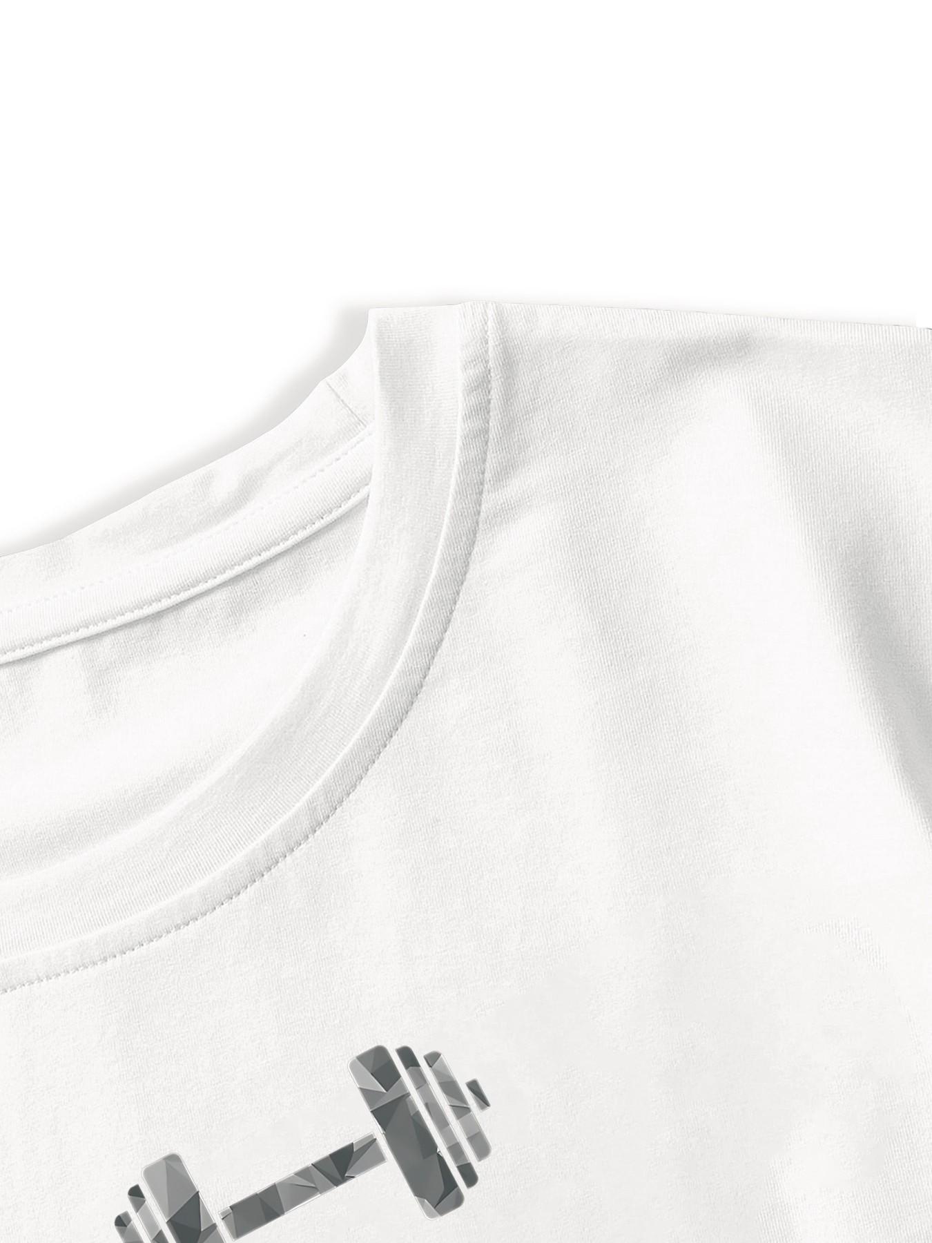 4 Pack Unisex Multi-Color Dumbbell Graphic Prints T-Shirts, Casual Crew Neck Short Sleeve Tops for Men and Women Daily Outings and Fitness