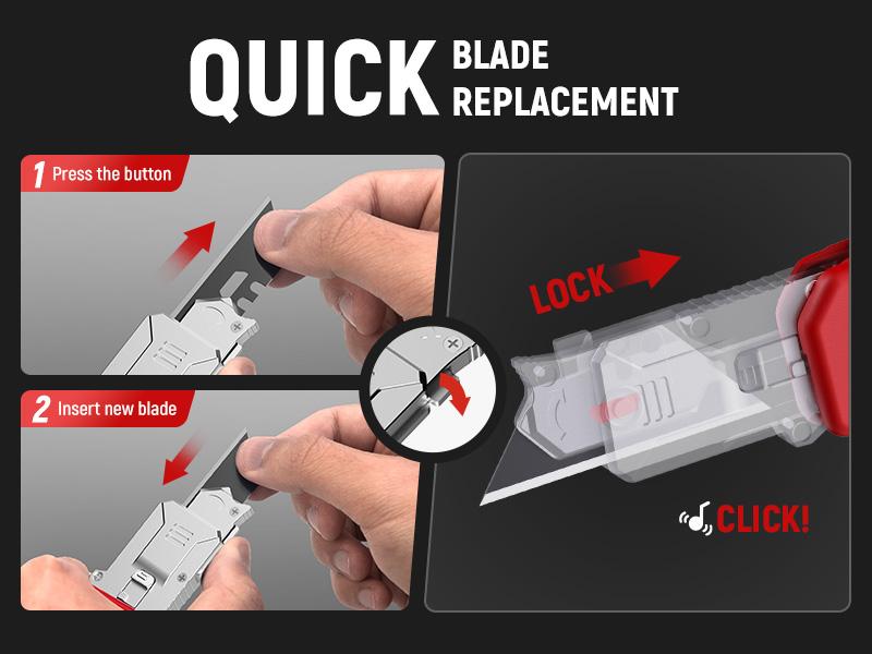 KAIWEETS Utility Knife Scraper, Retractable Design, 2-in-1 Folding Box Cutter with Blade Storage, Heavy Duty Zinc Alloy Body, Folding Knife, SK2 Black Blades replacement, EDC Tool for Home, Office Hardware Cutting