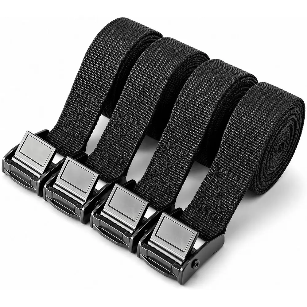 Adjustable Cam Buckle Lashing Straps, Tie Down Straps, 4 Pack, Black | 0.78"x5' Cam Buckles Tie Down Cinch Strap for Cargo, Trucks, Motorcycle, SUP, Kayak, Canoe, Trailer