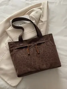 New Leopard Print Tote Bag, Large Capacity Casual Shoulder Bag for School & Work, Multi-Pocket Storage, Perfect for Notebooks & Books