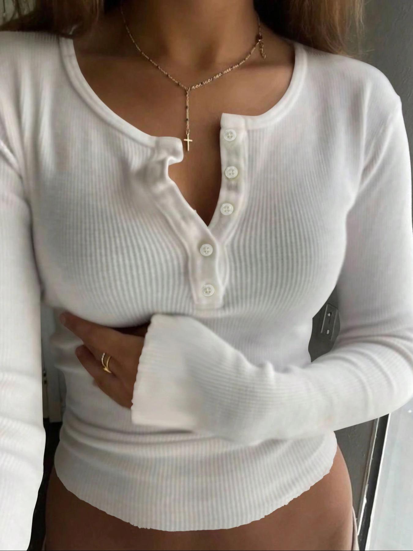 Women's Ribbed Long Sleeve T-Shirt, Casual Loose-Fitting Top for All Seasons, Comfortable Daily Wear, Stylish Ladies' Clothing