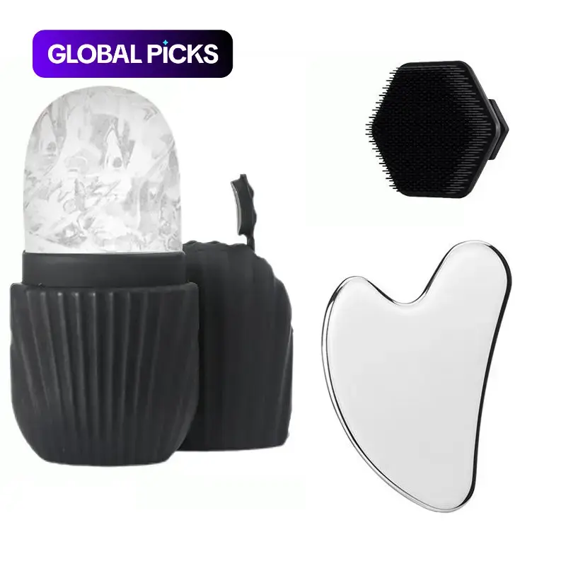【Black Friday】Vertical twill facial ice roller + heart-shaped gua sha board + face wash brush Facial Tool Set Facial care set Cleansing and shaping cold compress in one step Perfect gift for women #GLOBAL PICKS
