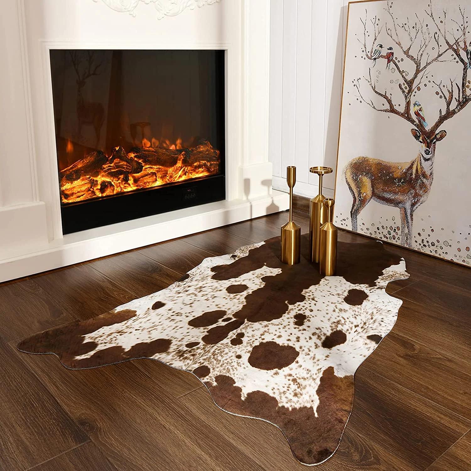 LOCHAS Premium 100% Polyester Cowhide Rug Western Style Animal Print Faux Fur Soft Comfortable Durable Easy to Clean Decor for Bedroom Living Room LOCHAS Premium 100% Polyester Cowhide Rug Western Style Animal Print Faux Fur Soft Comfortable Durable Easy to Clean Decor for Bedroom Living Room