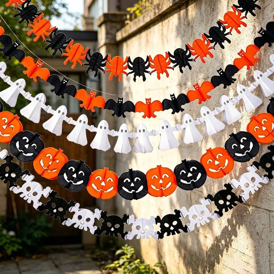 Spooky Halloween Pumpkin Bunting Set, and Pumpkin Garlands, Paper Garland Decorations, Perfect for Party and Halloween
