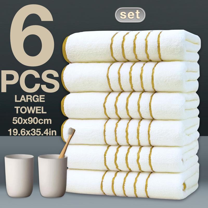 6-Piece Gold Trimmed Towels Set, Quick-Dry Absorbent Microfiber, Modern Bathroom Essentials for Home, Hotel, School Use, Absorbent Thickened Towels
