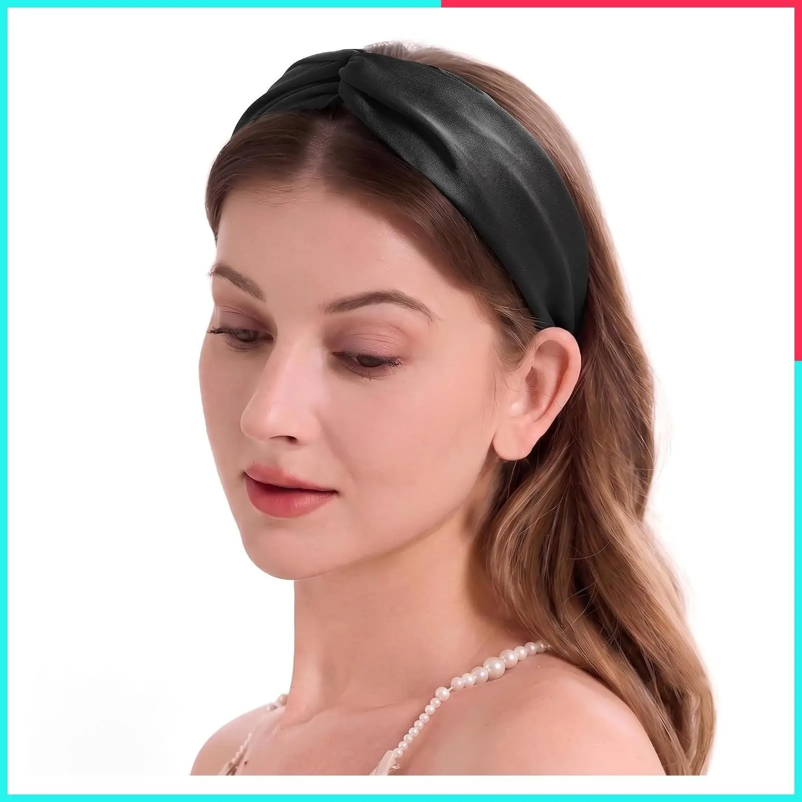 Solid Black Mulberry Silk Headband for Women - Smooth Luxury Real Silk, Stretch Elastic No-Slip Fit, Makeup Spa Skincare Use, Travel Daily Wear, Boho Fashion Hair Accessory