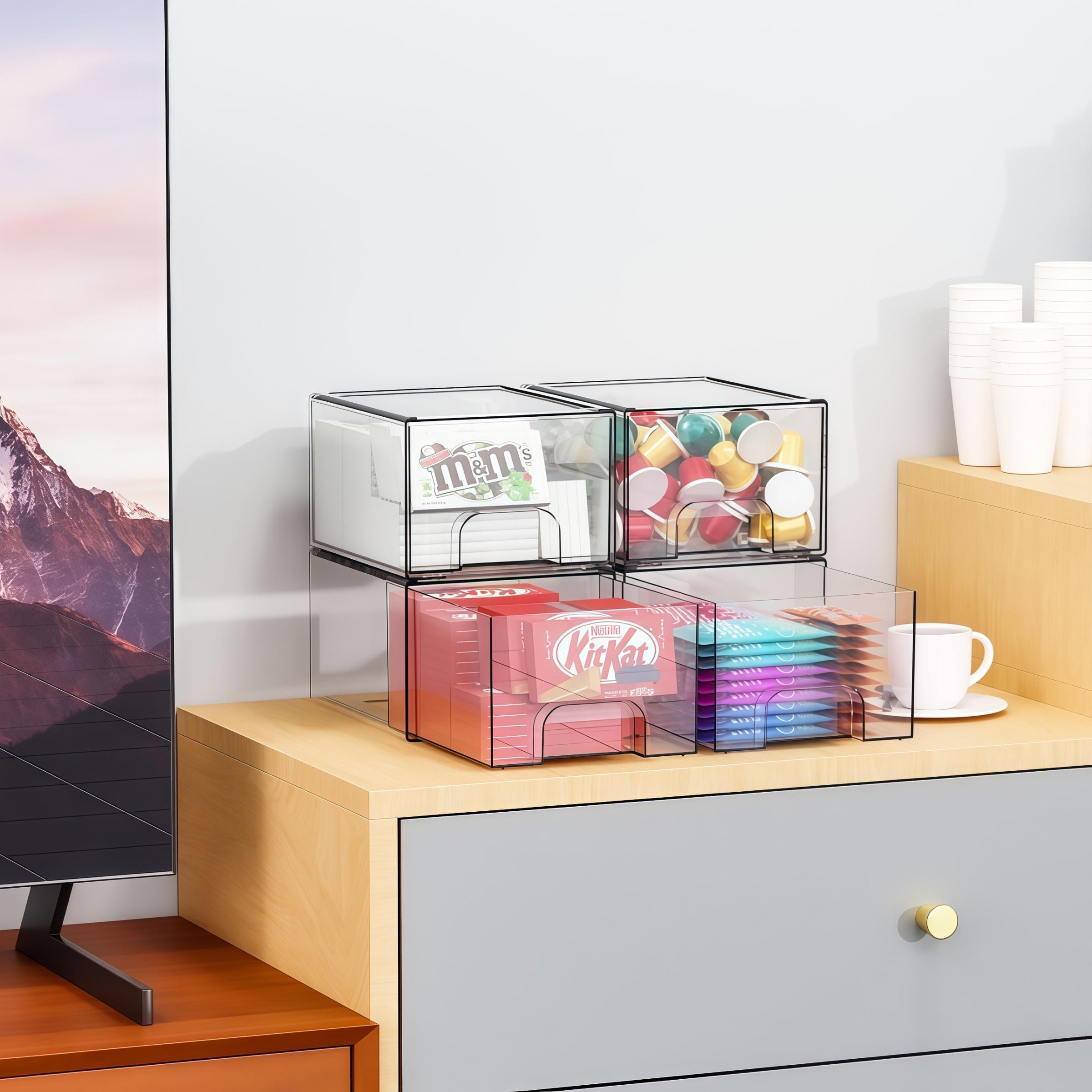 Stackable Cosmetic Storage Drawers, Premium Acrylic Makeup Organizer Box, Stackable Design, Organized Storage, Storage Solution, Nail Polish Storage, Compact Footprint, for Vanity, Bathroom, Sink Under, Kitchen Cabinet, Multi-Functional
