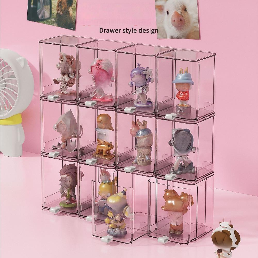 Large Transparent Pull-Out Display Case - Clear Collectible Storage Box, Suitable for Action Figures, Dolls, Boba. Dustproof Design - Ideal for Home, Office or Store Display, Elegant Appearance.