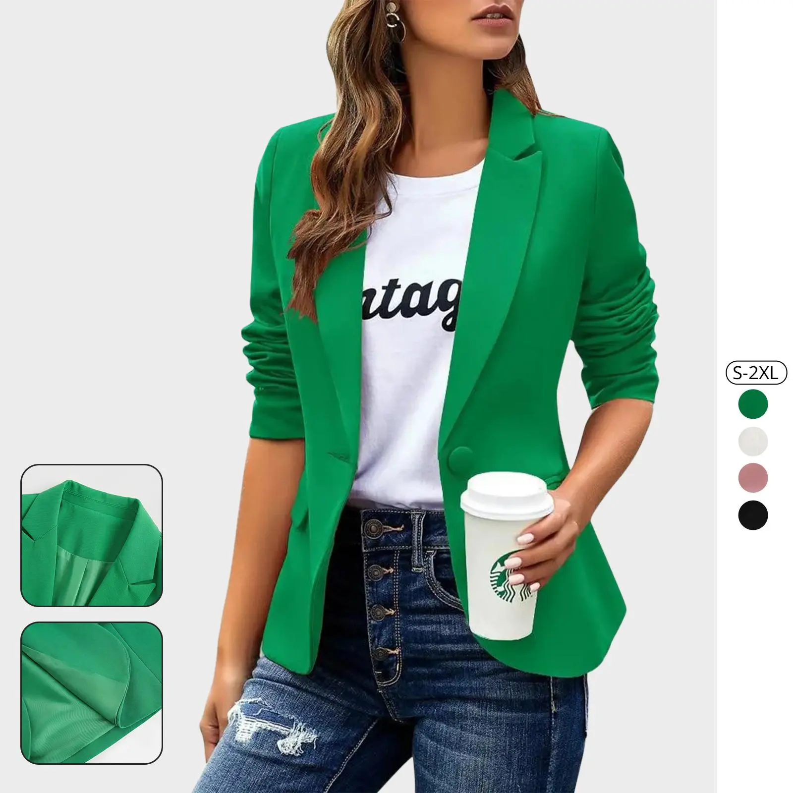 Imily Bela Womens Long Sleeve Blazers Casual Lapel Work Button Office Jacket Chic Soft Fitted Medium Length Solid Color Basic Blazers Coats for Women's Business Outfits