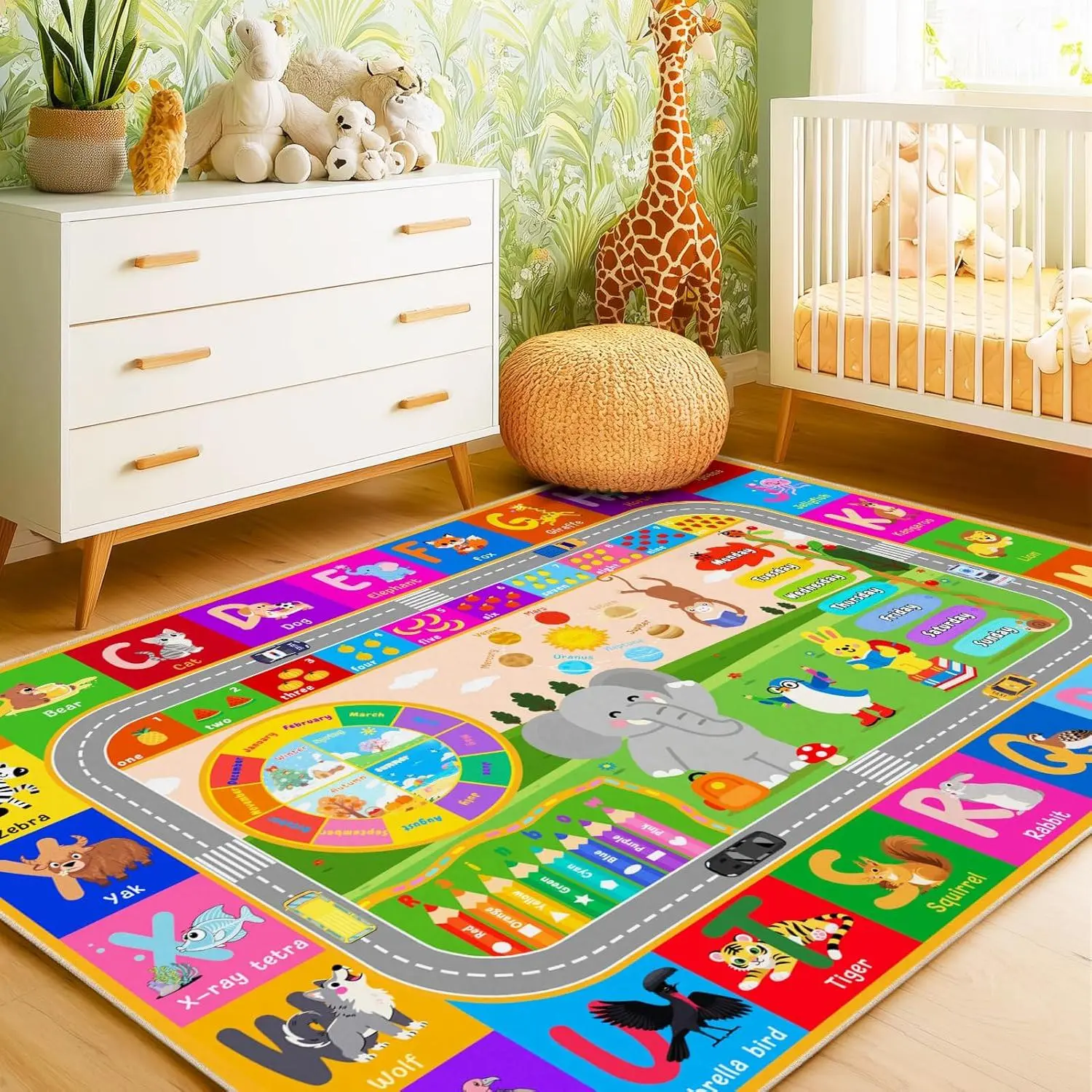Rug for Playroom Classroom, 3x4 Area Rugs for Learning ABC | Playmat for Learning  Alphabet Fruit Numbers Color  Month,Washable Non Slip Carpet for Girls Boys