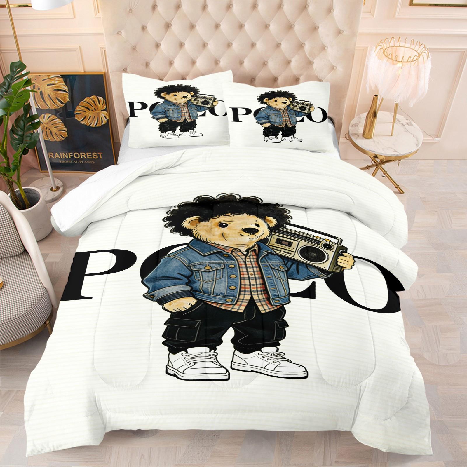 Bamboo Print Pattern Bedding Set, Includes 1 Quilt and 1 or 2 Pillowcases Without Pillow Inserts, Soft Bedroom Decor for Kids or Adults, Perfect Gift