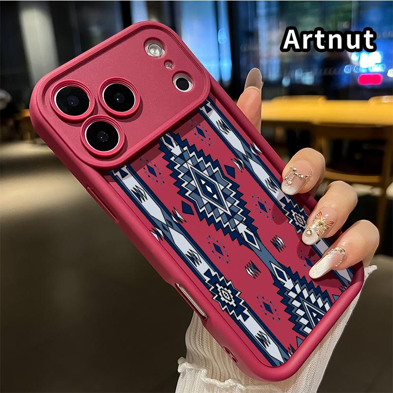 Phone Case for iPhone 17 Pro Max 16 Plus 15 14 13 12 11 Air E Aztec Blue Geometric Pattern Silicone TPU Lens Protective Rugged Durable Soft Cover for boy girl