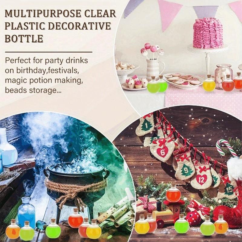 Transparent Plastic Ball-Shaped Potion Bottle with Cork, Sand Art Container, Party Drink Bottle, DIY Craft Bottle, Essential Oil Bottle