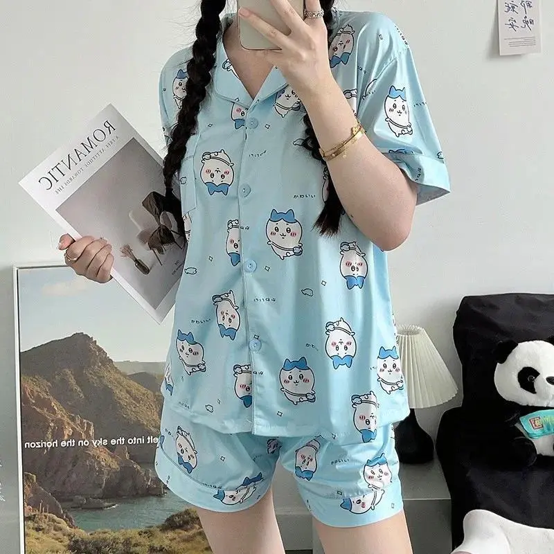 Cartoon jiyi Hachiware Pajama Girl Summer Short-sleeved Shorts Cute Usaqi Home Clothes Suit Long Sleeve Trousers Pajama