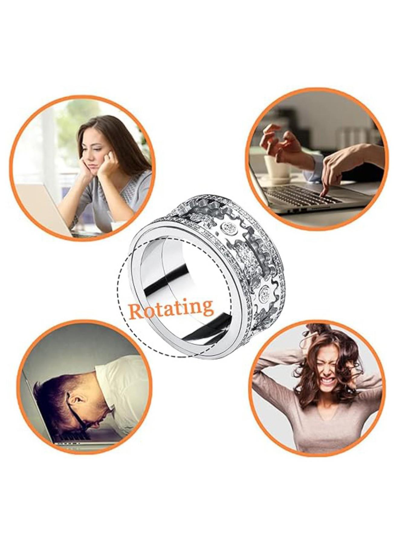 Gear Ring for Anxiety Relief, Unisex Fidget Spinner Ring, Stainless Steel, Diamond-Embedded, Perfect Gift for Friends and Family