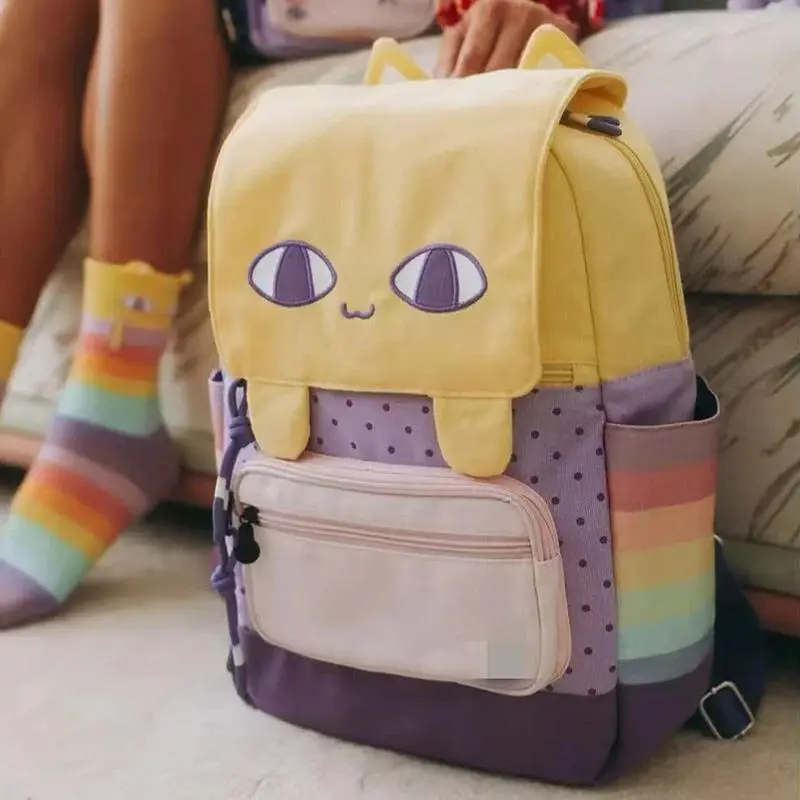 Anime OMORI Yellow Cat Backpack, Cute Lightweight School Travel Bag for Students with Large Capacity