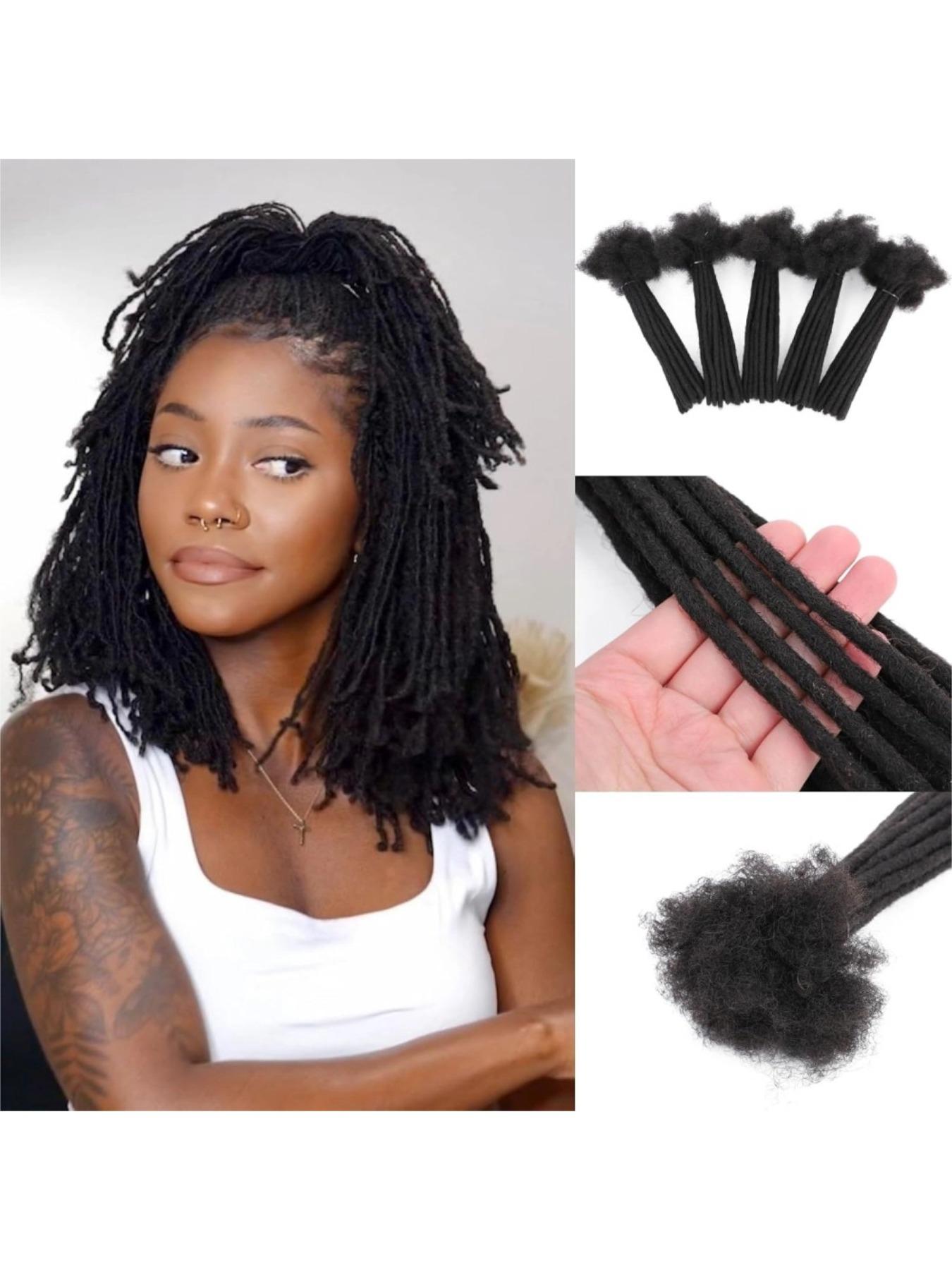 Human Hair Dreadlock Extensions Full Handmade Dreads Extensions Loc Extensions for Women/Men Can Be Dyed Curled Bleached (4-16 Inch 0.6cm 10-100 Strands)