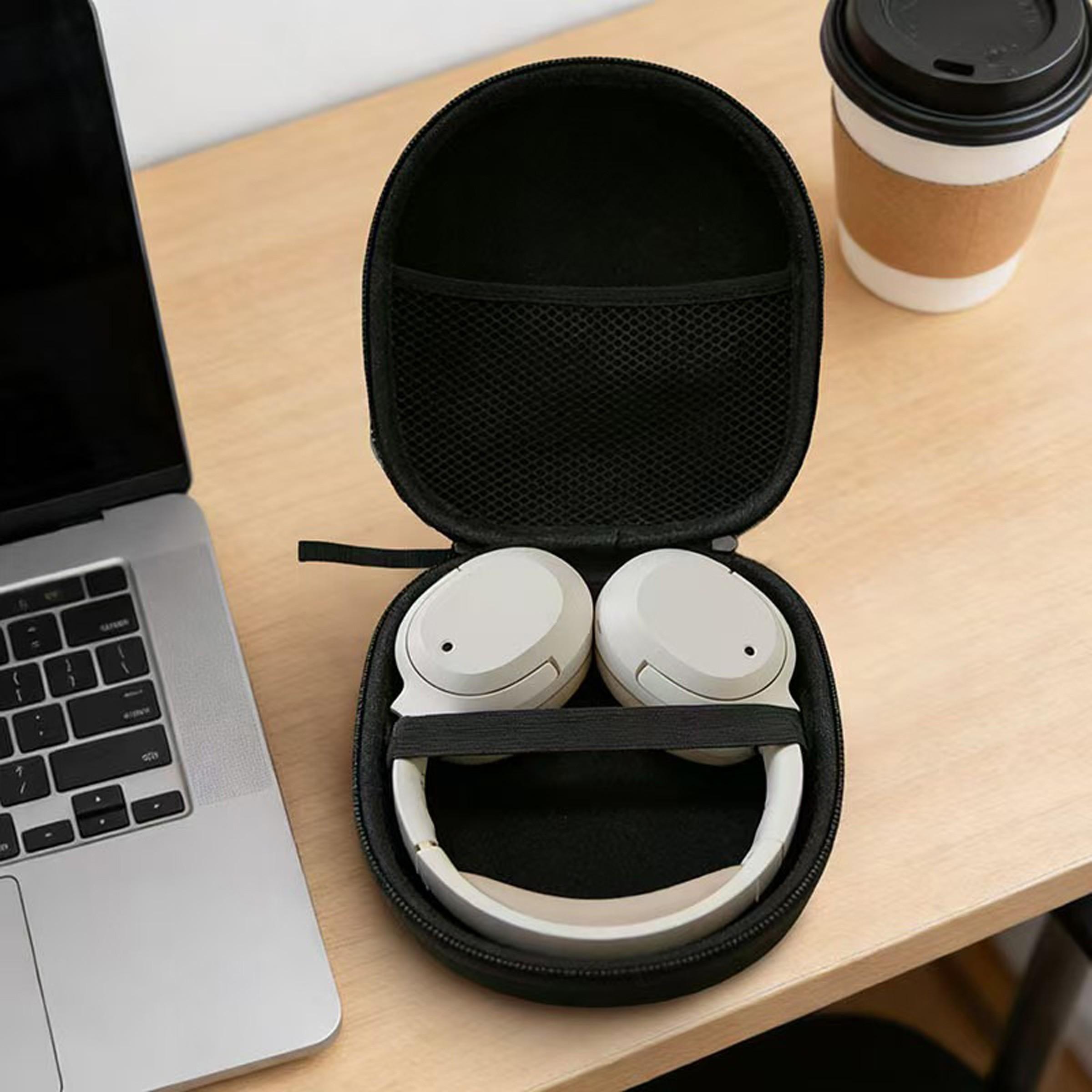 Headphone Storage Case, Portable Scratch-Resistant Hard Shell Earphone Protector, Multi-Device Compatible with Inner Mesh Pocket, Headphone Bag