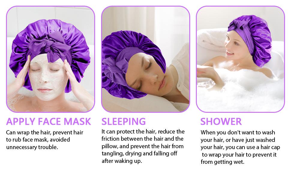 Silk Satin Bonnet for Women Sleeping Cap Double Layer Hair Bonnet with Adjustable Tie Band for Natural Curly Hair Pink Haircare Elastic