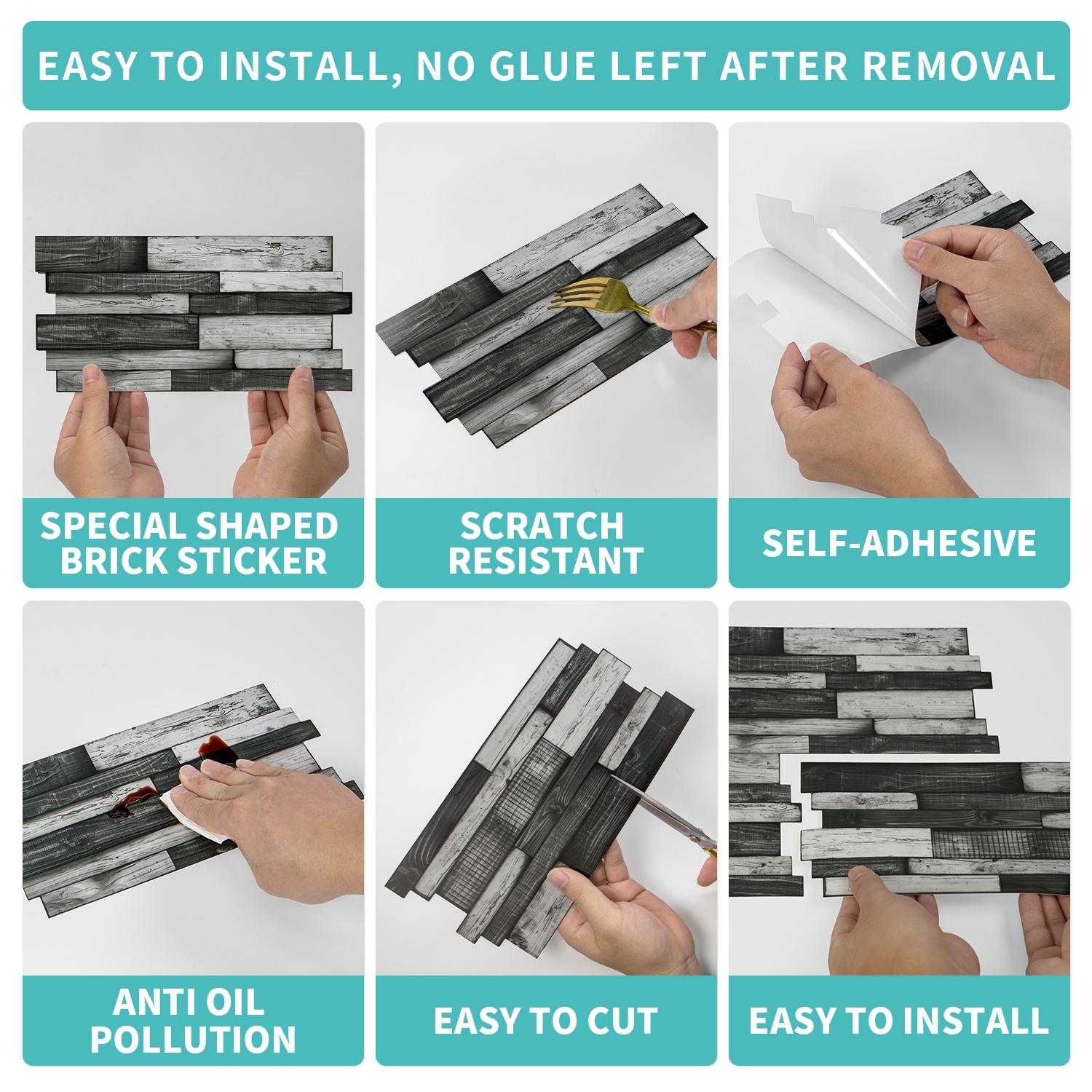 12/24/48PCS Irregular Tile Stickers | PVC Black-Gray Skin-Feel Marble | Waterproof Oil-Proof Kitchen Bathroom Decoration Kitchen Bath Self-Adhesive Decor 2. Black-Gray Marble Tile Stickers 12/24/48PCS | PVC Skin Decorative Wall Sticker