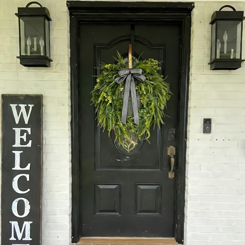Summer Fern Water Grass Wreath, All-Season Decor, Featuring Water Grass, Cypress Leaves, Bow, Wall Decoration, Front Door Wreath